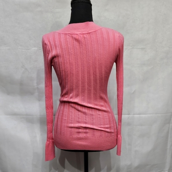 Catch My I Ribbed Stretchy V-neck Pullover Pink Top 78% Rayon 22% Polyester Sz L - Picture 4 of 6